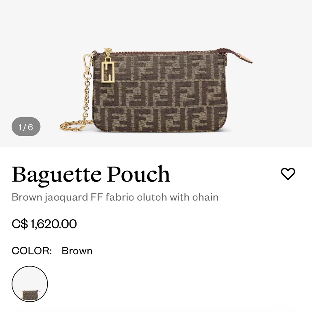 Fendi Brown jacquard FF fabric clutch with chain